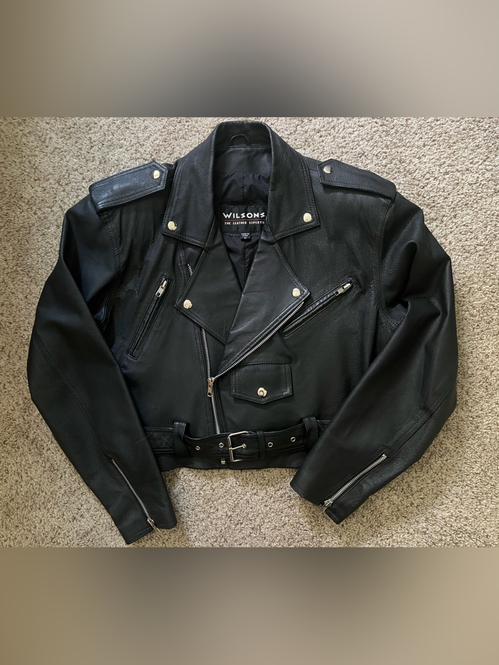 NWOT Vintage Wilson Black Cropped Leather Moto Jacket Y2K